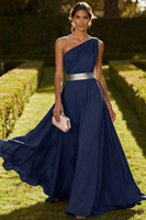 Load image into Gallery viewer, Olive Chiffon One Shoulder Ruched Long Formal Dress