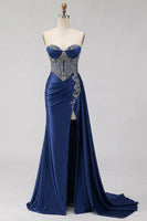 Load image into Gallery viewer, Sparkly Plus Size Mermaid Mint Green Maxi Corset Prom Dress with Slit