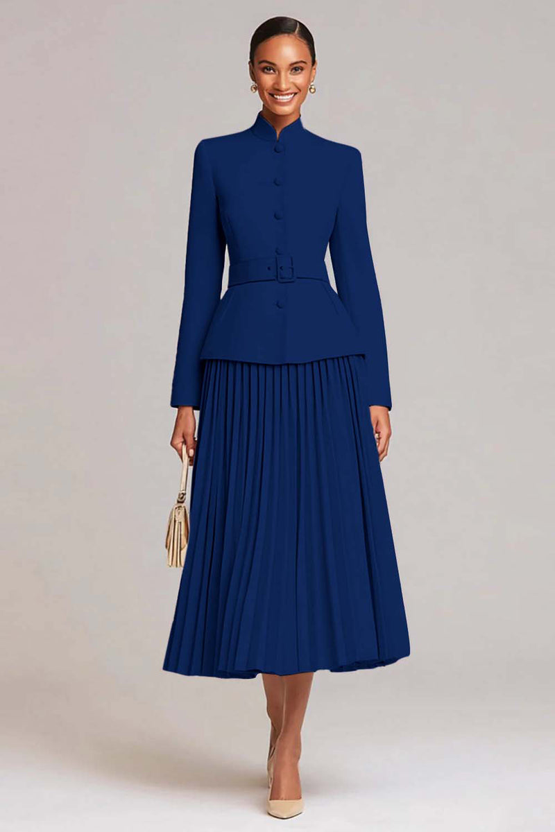 Load image into Gallery viewer, 2 Piece Light Pink High Neck Pleated Business Suits with Belt