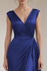 Load image into Gallery viewer, Grey Blue V-Neck Sheath Maxi Ruched Formal Dress with Ruffles