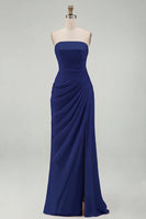 Load image into Gallery viewer, Light Pink Ruched Sheath Long Prom Dress with Slit