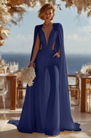 Load image into Gallery viewer, Ivory Cut Out Deep V-Neck Bridal Jumpsuits with Cape