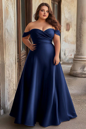 A Line Dark Green Ruched Satin Long Prom Dress