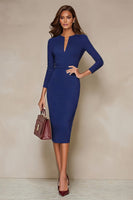 Load image into Gallery viewer, Pencil Ivory V Neck Midi Work Dress with Slit