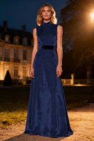 Load image into Gallery viewer, Pink Velvet High Neck Long Holiday Party Dress with Belt