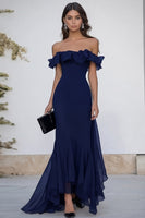Load image into Gallery viewer, Black Mermaid Chiffon Maxi Formal Dress with Ruffles