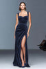 Load image into Gallery viewer, Red Velvet Ruched Long Holiday Party Dress with Slit