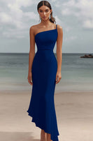 Load image into Gallery viewer, White Chiffon Sheath One Shoulder Engagement Dress