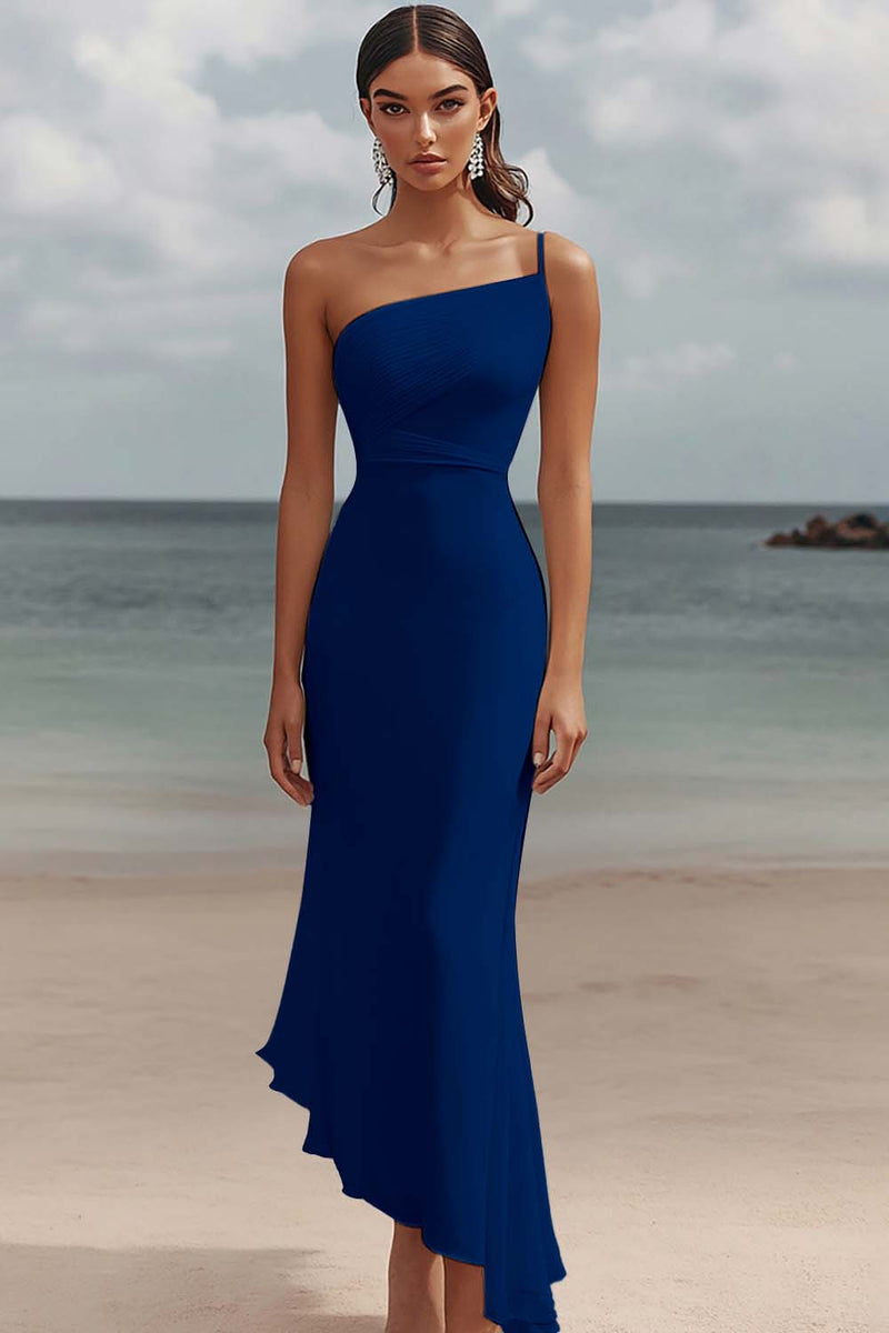 Load image into Gallery viewer, White Chiffon Sheath One Shoulder Engagement Dress