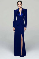 Load image into Gallery viewer, 2 Piece Black Peak Lapel Long Pencil Blazer Dress with Slit
