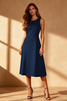 Load image into Gallery viewer, Simple Black Round Neck Satin Bodycon Midi Cocktail Dress