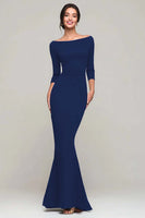Load image into Gallery viewer, Black Mermaid Boat Neck Maxi Formal Dress with Sleeves