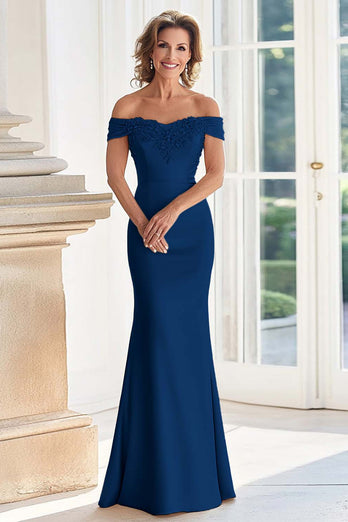 Elegant Champagne Mermaid Off The Shoulder Mother of the Bride Dress with Lace