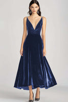 Load image into Gallery viewer, Burgundy Velvet V-Neck A Line Long Formal Dress