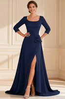 Load image into Gallery viewer, Dark Green A Line Round Neck Long Mother of the Bride Dress with Slit