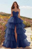 Load image into Gallery viewer, Princess Pink Tulle Sweetheart Long Prom Dress with Ruffles