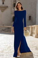 Load image into Gallery viewer, Ivory Bateau Neck Sheath Maxi Bridal Dress with Slit