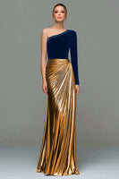 Load image into Gallery viewer, Sparkly Black and Grey One Shoulder Metallic Long Holiday Party Dress
