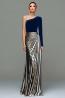 Load image into Gallery viewer, Sparkly Black and Grey One Shoulder Metallic Long Holiday Party Dress