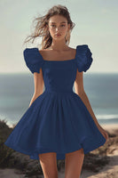 Load image into Gallery viewer, White Satin Mini Short Wedding Dress with Ruffles