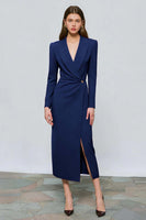Load image into Gallery viewer, Red Peak Lapel One Button Ruched Midi Blazer Dress with Slit
