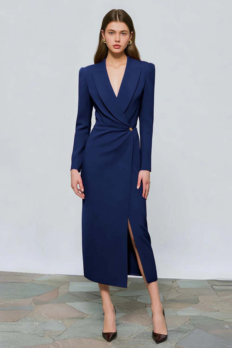 Load image into Gallery viewer, Red Peak Lapel One Button Ruched Midi Blazer Dress with Slit
