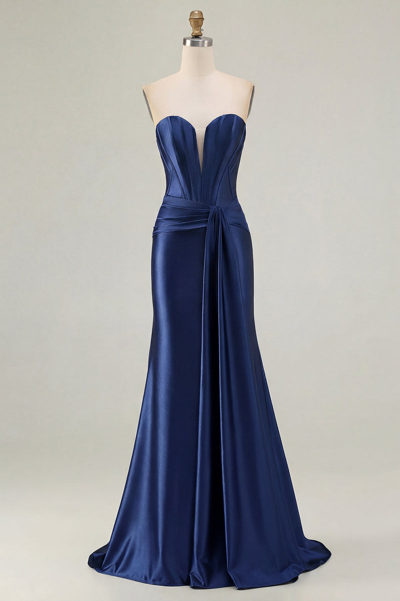 Load image into Gallery viewer, Dark Green Strapless Mermaid Long Corset Prom Dress