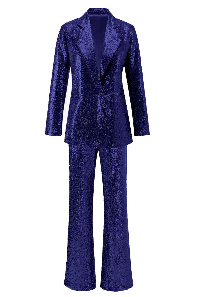 Load image into Gallery viewer, 2 Piece Sparkly Silver Notched Lapel Sequin Women Prom Suits
