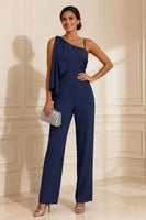 Load image into Gallery viewer, One Shoulder Sage Green Maxi Mother of the Bride Jumpsuits with Ruffles