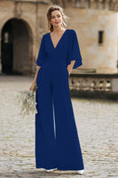 Load image into Gallery viewer, Ivory V-Neck Long Wedding Jumpsuits with Half Sleeves
