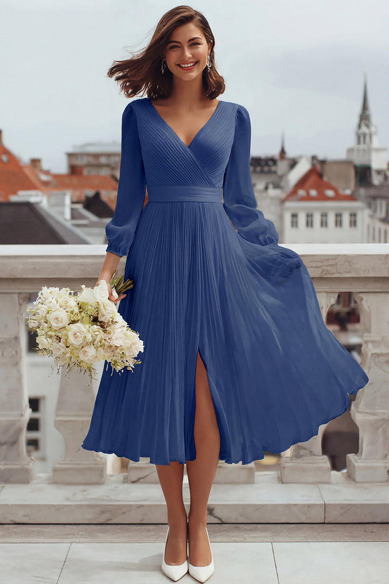 Load image into Gallery viewer, Ivory V-Neck A Line Midi Engagement Dress with Slit