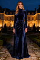 Load image into Gallery viewer, Royal Blue Long Sleeves Mermaid Maxi Velvet Holiday Party Dress with Beading