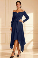 Load image into Gallery viewer, Brown Off the Shoulder Pleated Asymmetrical Mother of the Bride Dress