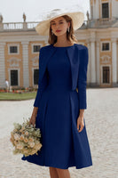 Load image into Gallery viewer, 2 Piece Ivory Boat Neck Satin Midi Wedding Dress with Jacket