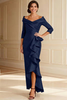 Load image into Gallery viewer, Chocolate Off the Shoulder High Low Ruffled Mother of the Bride Dress with Sleeves