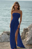 Load image into Gallery viewer, White Chiffon Sheath Strapless Engagement Dress with Slit