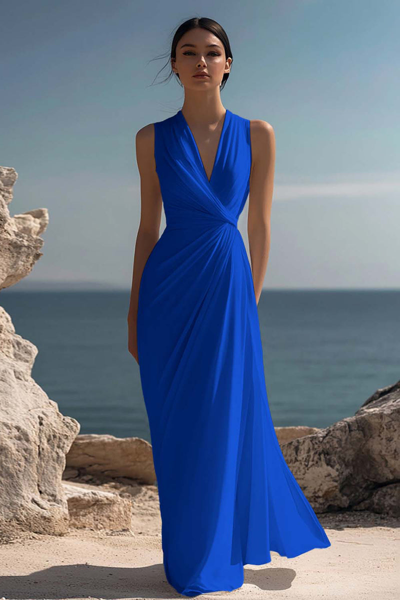 Load image into Gallery viewer, White Chiffon V-Neck Sheath Long Reception Dress