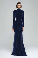 Load image into Gallery viewer, Black Velvet Mermaid High Neck Maxi Formal Dress with Lace