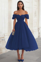 Load image into Gallery viewer, Yellow Tulle Off the Shoulder Midi Formal Dress