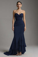 Load image into Gallery viewer, Black Sweetheart Ruched Mermaid Ruffled Long Formal Dress