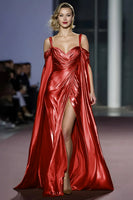 Load image into Gallery viewer, Metallic Golden Cold Shoulder Maxi Gala Dress with Slit