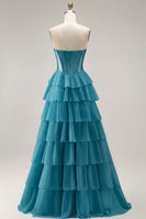 Load image into Gallery viewer, Pink Ruffled Sequin Long Corset Prom Dress with Bow