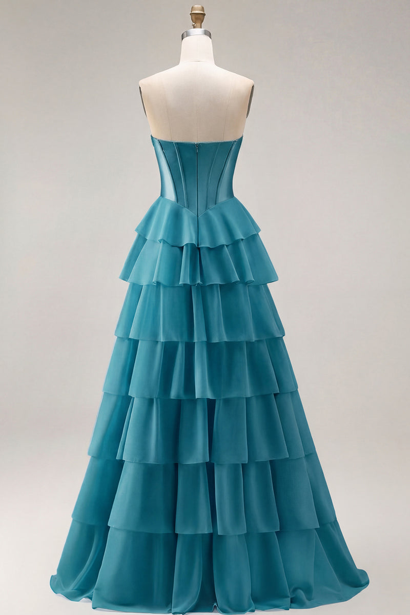 Load image into Gallery viewer, Pink Ruffled Sequin Long Corset Prom Dress with Bow