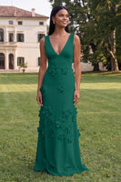 Load image into Gallery viewer, Sheath Hot Pink Floral V-Neck Long Formal Dress
