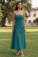 Load image into Gallery viewer, Blue A Line Floral Strapless Maxi Formal Dress