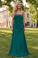 Load image into Gallery viewer, Sage Green Floral A Line Strapless Maxi Formal Dress