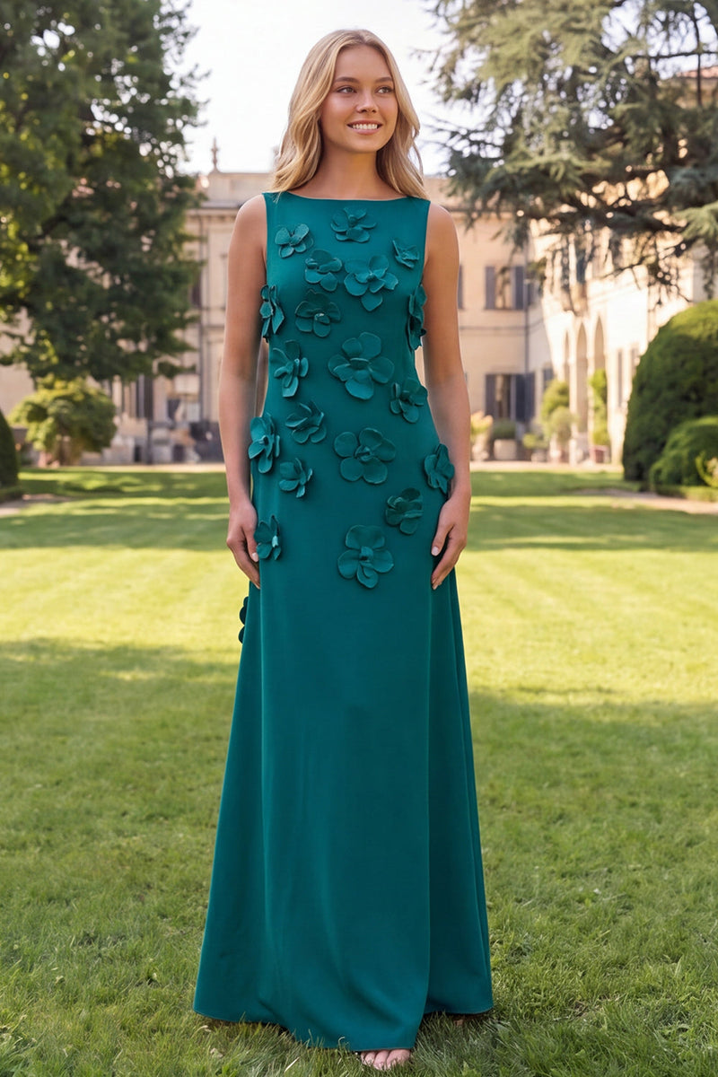 Load image into Gallery viewer, Floral Hot Pink A Line Boat Neck Long Formal Dress