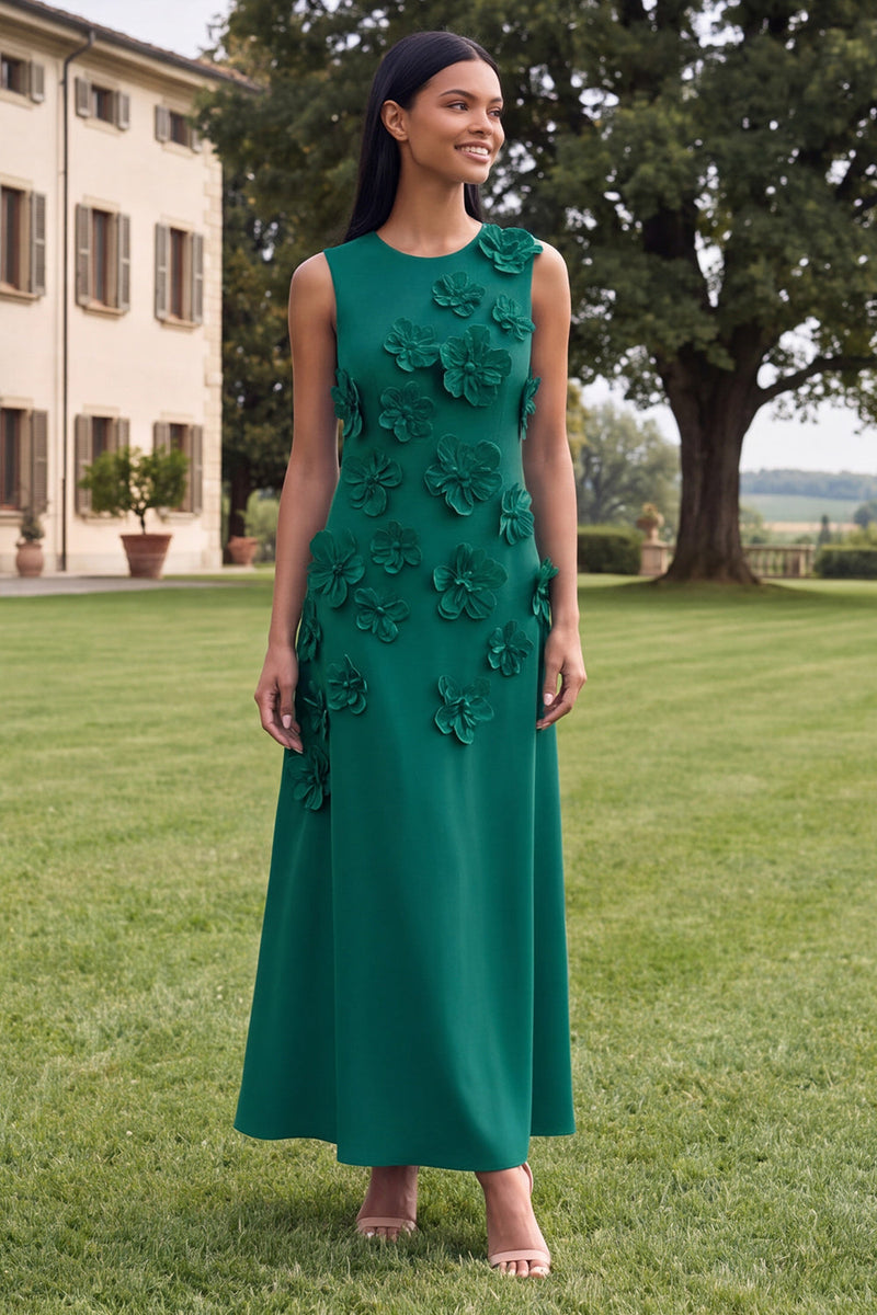 Load image into Gallery viewer, Hot Pink A Line Floral Round Neck Maxi Formal Dress