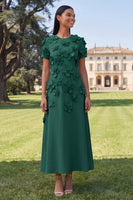 Load image into Gallery viewer, Dark Green A Line Floral Round Neck Maxi Formal Dress with Sleeves