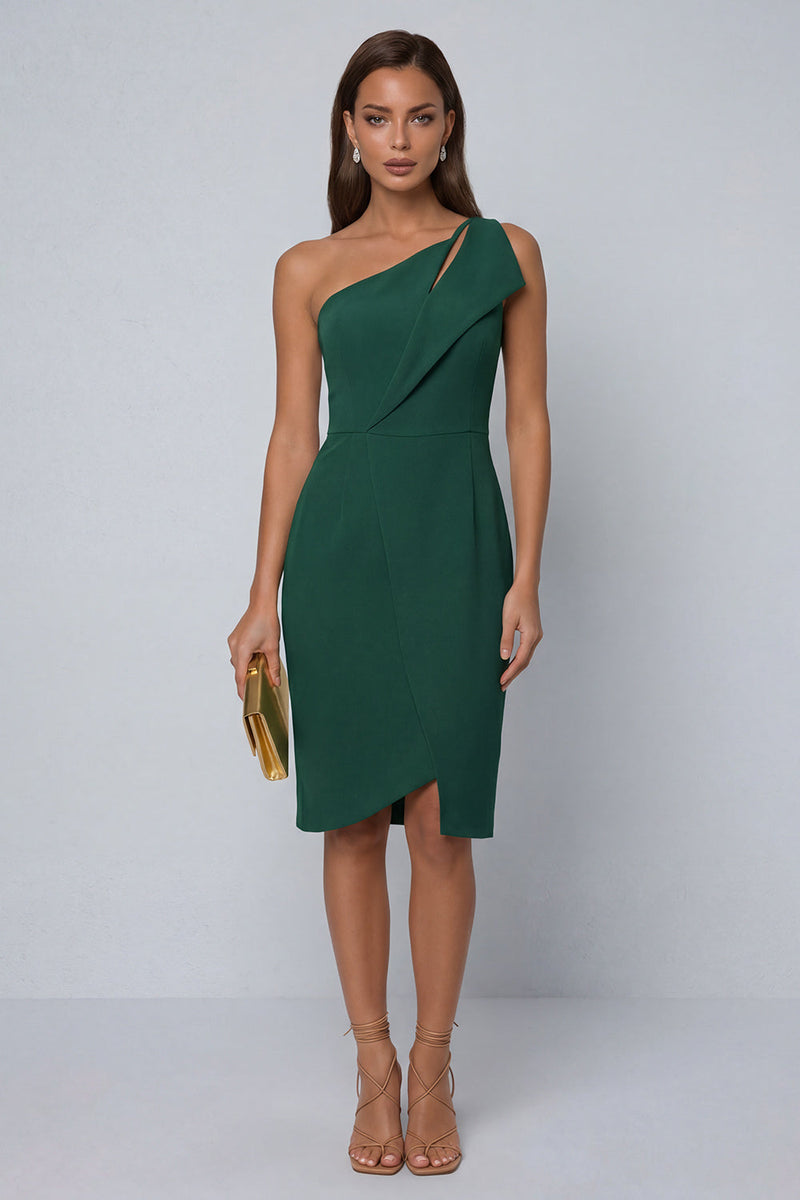 Load image into Gallery viewer, Black Pencil One Shoulder Knee Length Work Dress